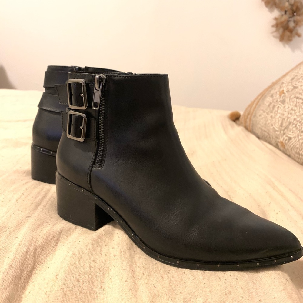 Bleecker & Bond Black Leather Pointed Toe Bootie